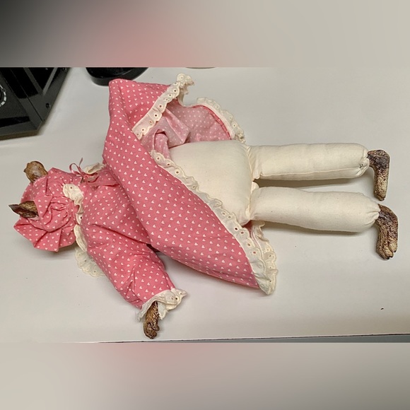 Vintage Artisan Hand Crafted Female Baby Doll Pink Dress Rabbit Head Baroque - Picture 13 of 15